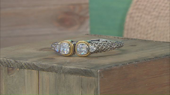 White Crystal Silver Tone Hinged Cuff Bracelet Video Thumbnail