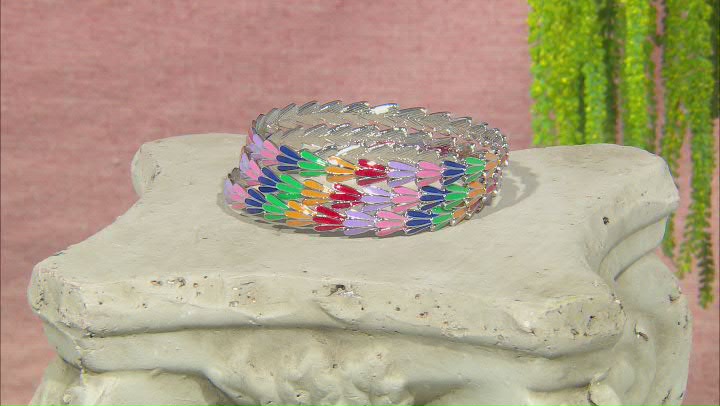 Multi Color Enamel Silver Tone Set of 3 Bangles Video Thumbnail