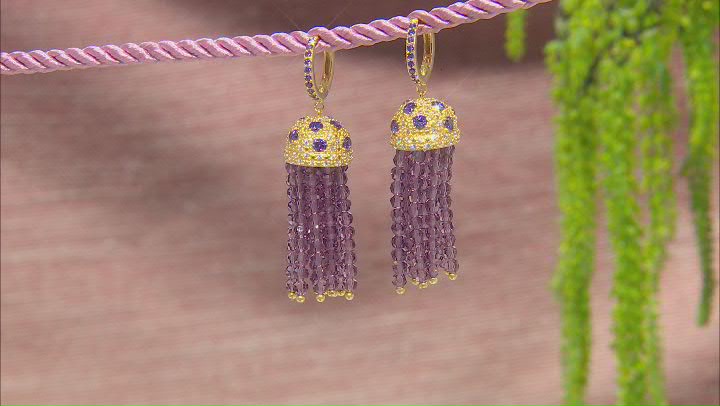 Purple and White Cubic Zirconia with Crystal 18k Gold Over Brass Earrings 5.32ctw Video Thumbnail