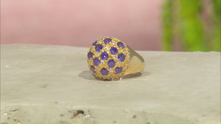 Purple and White Cubic Zirconia 18k Yellow Gold Over Brass Dome Ring 2.97ctw Video Thumbnail