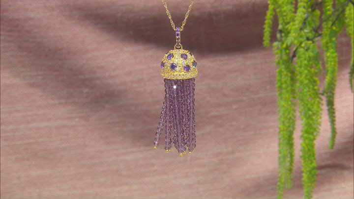 Purple and White Cubic Zirconia, Crystal 18k Yellow Gold Over Brass Pendant with Chain 7.31ctw Video Thumbnail