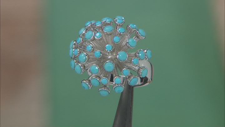 Turquoise Color Crystal Silver Tone Starburst Ring Video Thumbnail