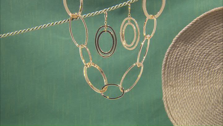 Gold Tone Large Chain Link Necklace and Earring Set Video Thumbnail