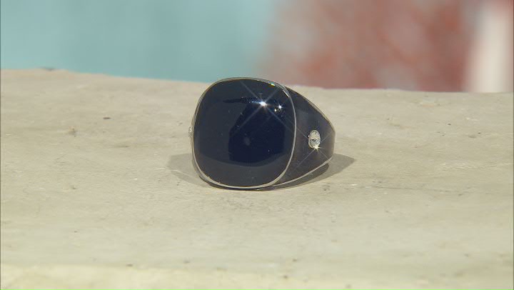 Black Enamel with Crystal Accents Silver Tone Ring Video Thumbnail