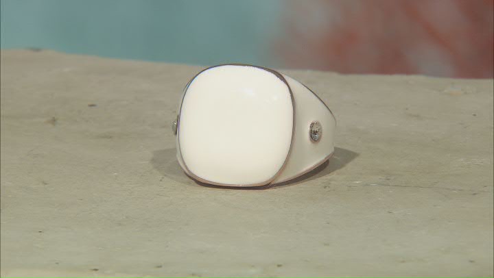 Cream Color Enamel with White Crystal Accents Rose Tone Ring Video Thumbnail