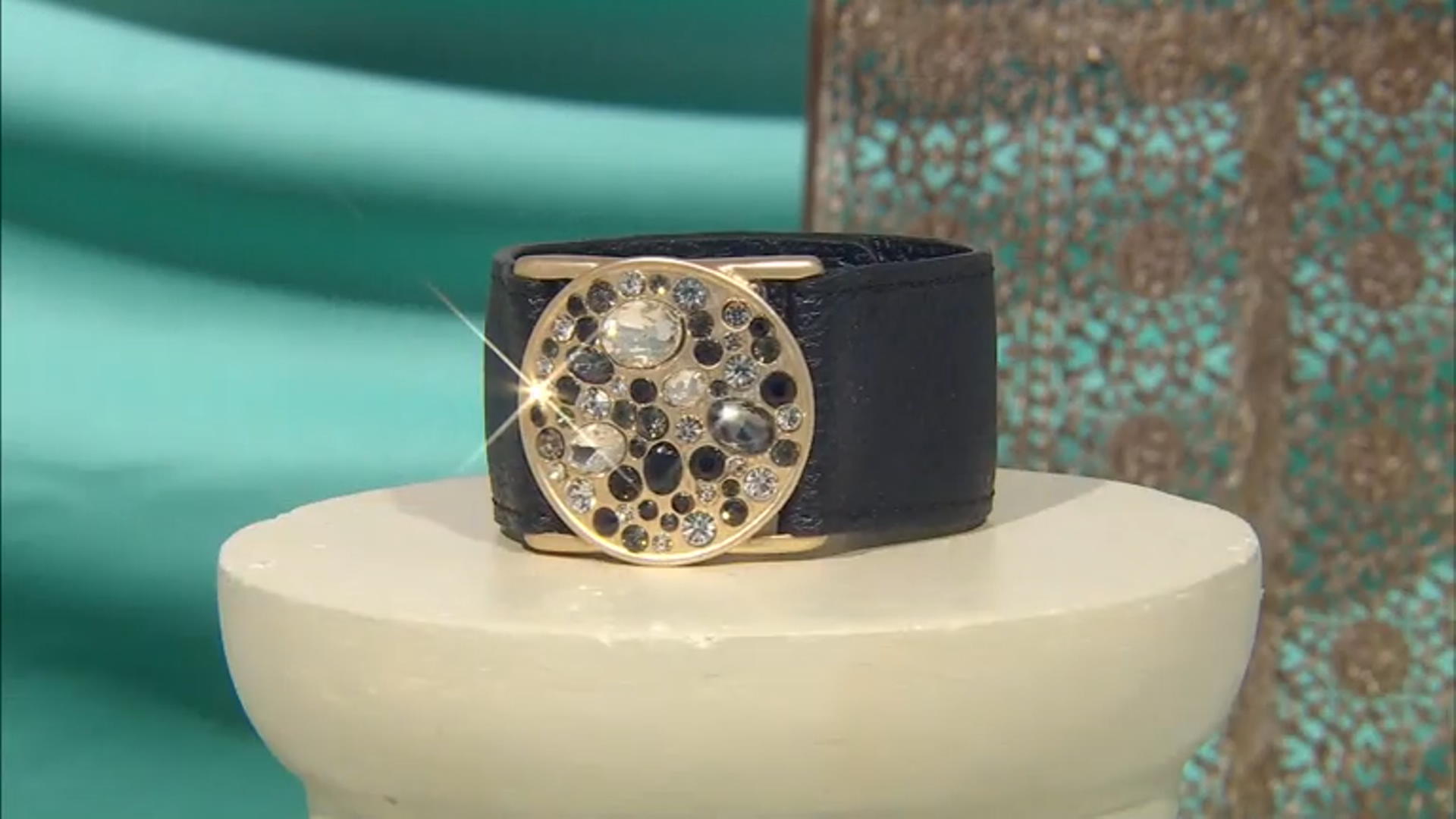 Multi-Color Crystal Gold Tone Imitation Leather Bracelet Video Thumbnail