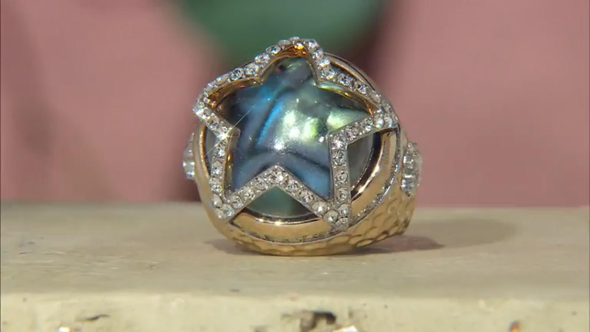 Multi-Color Abalone & Crystal Gold Tone Dome Ring Video Thumbnail