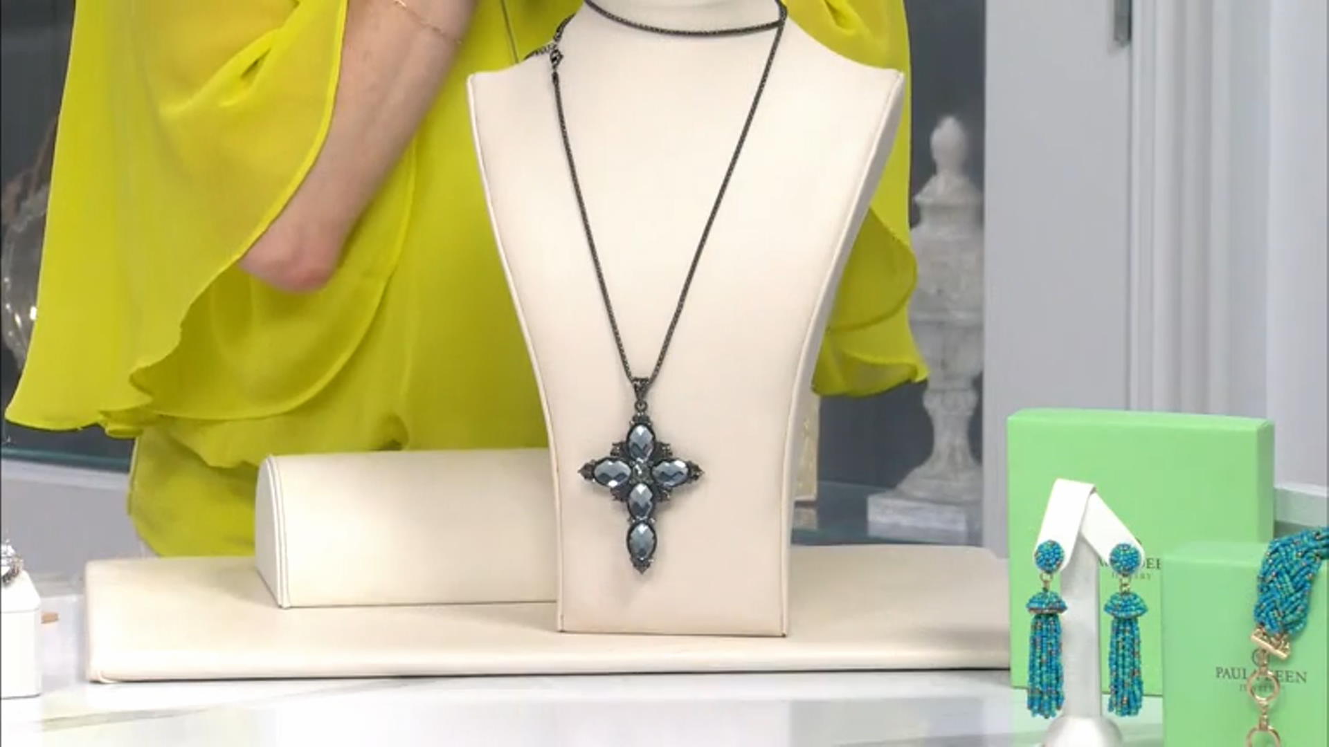 Black Hematite Glass Cross Pendant With Chain Video Thumbnail