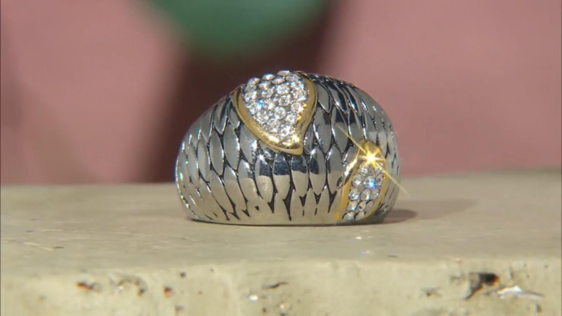 White Crystal Two-Tone Dome Ring Video Thumbnail