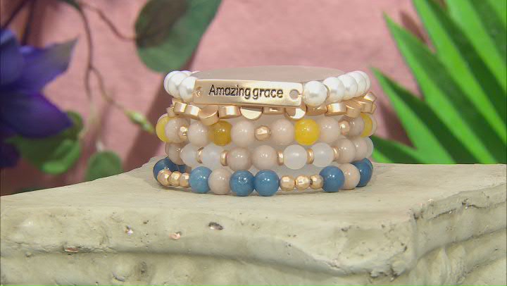 Acrylic & Resin Bead Gold Tone Set of 5 Bracelets Video Thumbnail