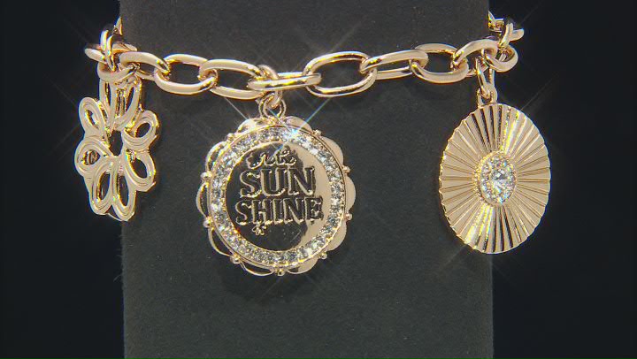 White Crystal Gold Tone "Be The Sunshine" Charm Bracelet Video Thumbnail