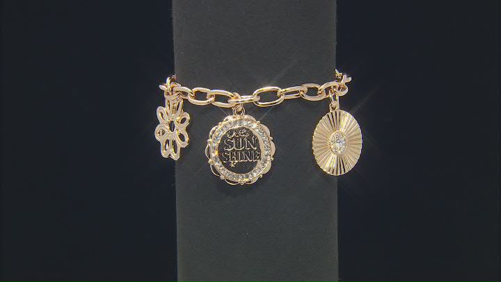 White Crystal Gold Tone "Be The Sunshine" Charm Bracelet Video Thumbnail