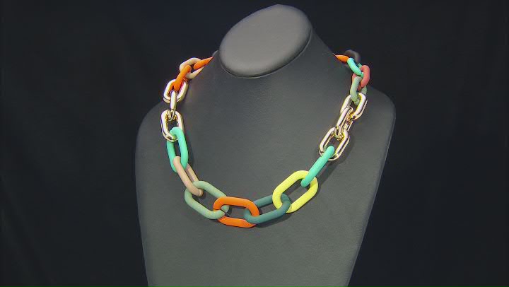 Multi-Color Resin Gold Tone Paperclip Chain Link Necklace Video Thumbnail
