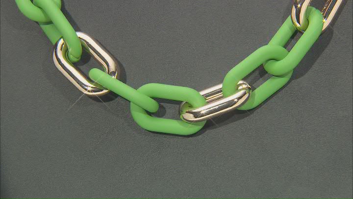 Green Enamel Gold Tone Paperclip Chain Link Necklace Video Thumbnail