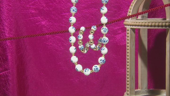 Blue Beaded Floral Gold Tone Necklace & Earring Set Video Thumbnail