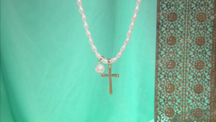 Pearl Simulant Gold Tone Cross Necklace Video Thumbnail