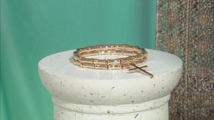 Acrylic Bead Gold Tone Set of 2 Bracelets With A Cross Video Thumbnail