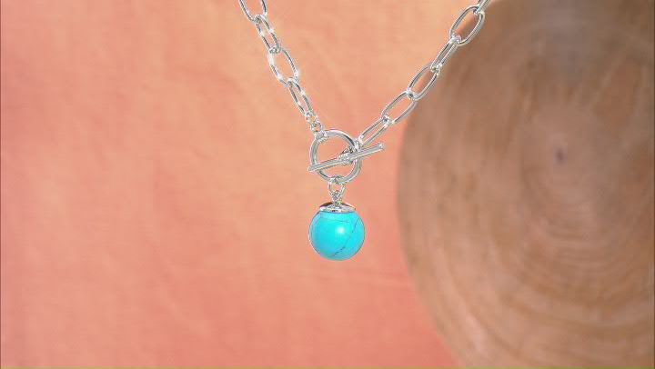 Turquoise Simulant Silver Tone Toggle Necklace Video Thumbnail