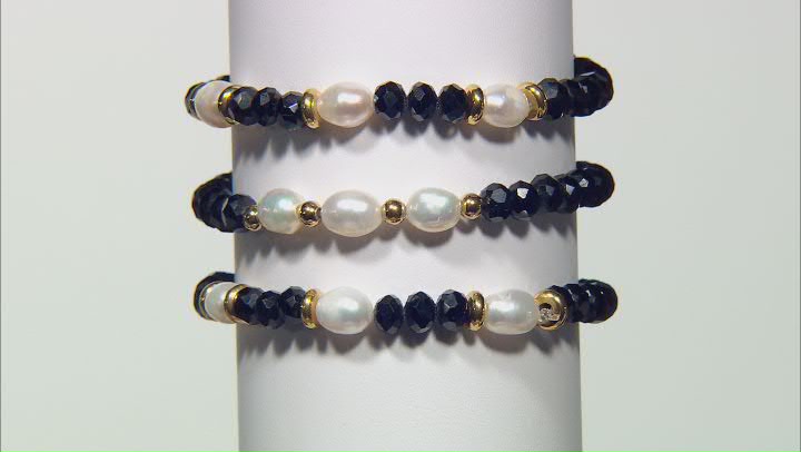Glass Bead & Pearl Simulant Multi-Strand Gold Tone Necklace & Bracelet Set Video Thumbnail