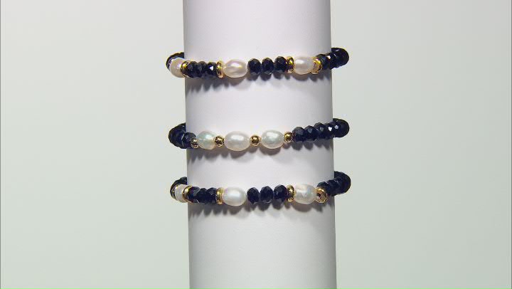 Glass Bead & Pearl Simulant Multi-Strand Gold Tone Necklace & Bracelet Set Video Thumbnail