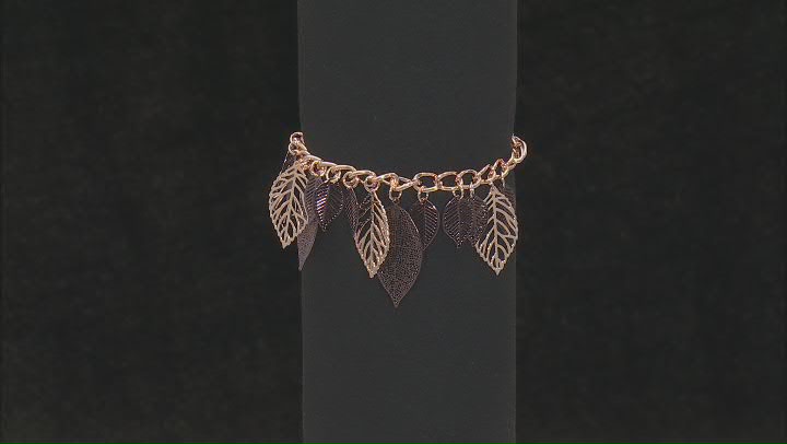Gold Tone Toggle Bracelet with Hematine & Tri-Color Tone Leaf Charms Video Thumbnail