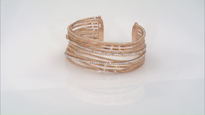 White Crystal Gold Tone Crossover Cuff Bracelet Video Thumbnail