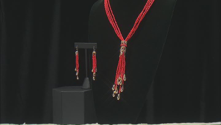 Seed Bead Gold Tone Necklace & Earring Set Video Thumbnail