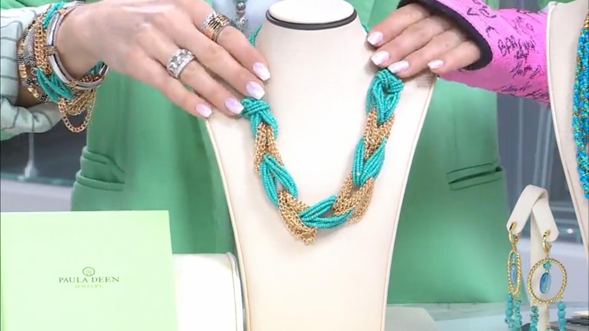 Blue Seed Bead Gold Tone Necklace & Bracelet Set Video Thumbnail