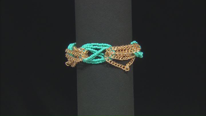 Blue Seed Bead Gold Tone Necklace & Bracelet Set Video Thumbnail