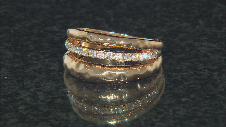 White Crystal Gold Tone Hammered Ring Video Thumbnail