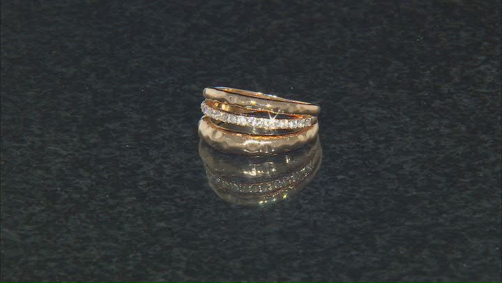 White Crystal Gold Tone Hammered Ring Video Thumbnail