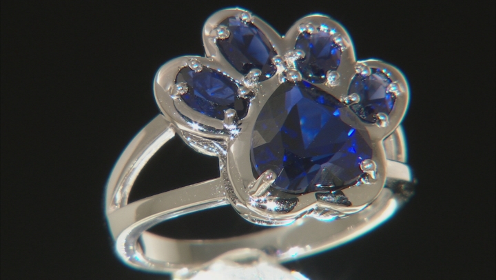 Blue lab created sapphire rhodium over sterling silver ring 2.56ctw Video Thumbnail