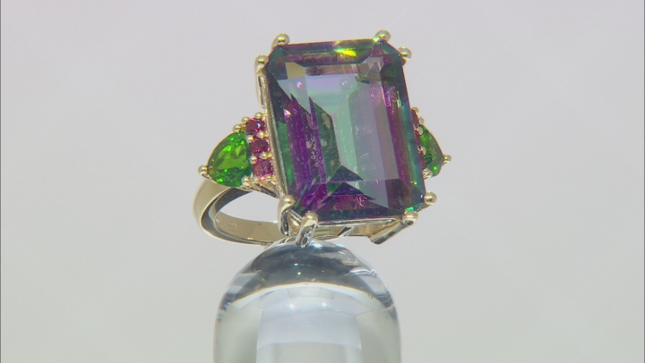 Multi-Color Quartz 18k Yellow Gold Over Sterling Silver Ring 13.45ctw Video Thumbnail