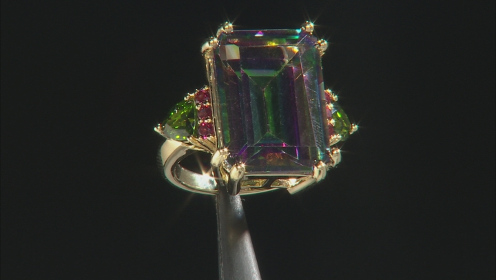 Multi-Color Quartz 18k Yellow Gold Over Sterling Silver Ring 13.45ctw Video Thumbnail
