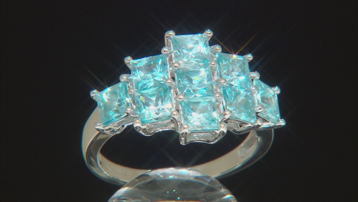 Blue Zircon Rhodium Over Sterling Silver Ring 3.71ctw Video Thumbnail