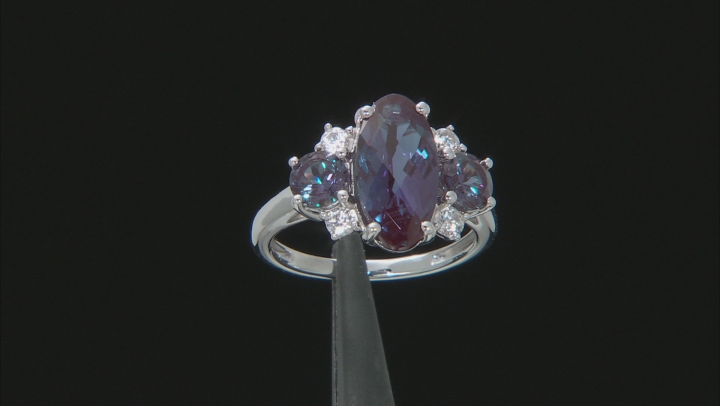 Green Lab created alexandrite rhodium over sterling silver ring 4.62ctw Video Thumbnail