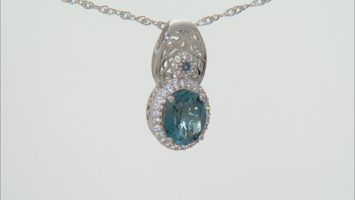 Blue topaz rhodium over silver pendant with chain 3.24ctw Video Thumbnail