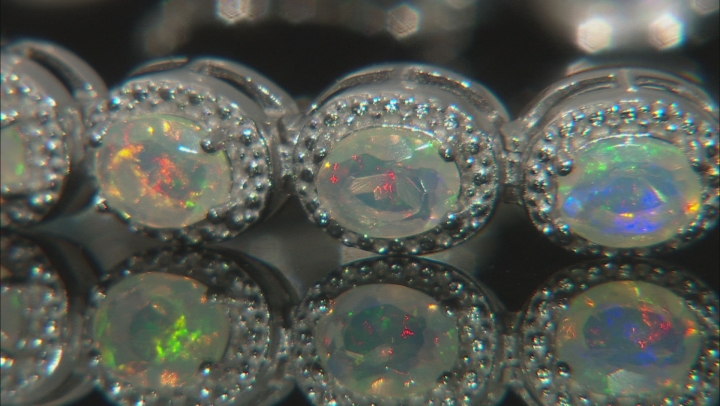 Multicolor Ethiopian opal rhodium over sterling silver bracelet 4.15ctw Video Thumbnail
