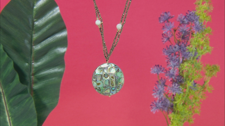 Multi-Color Abalone Shell 10k Yellow Gold Necklace Video Thumbnail