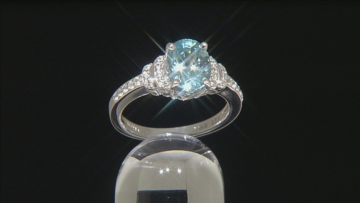 Blue Zircon Rhodium Over Sterling Silver Ring 2.52ctw Video Thumbnail