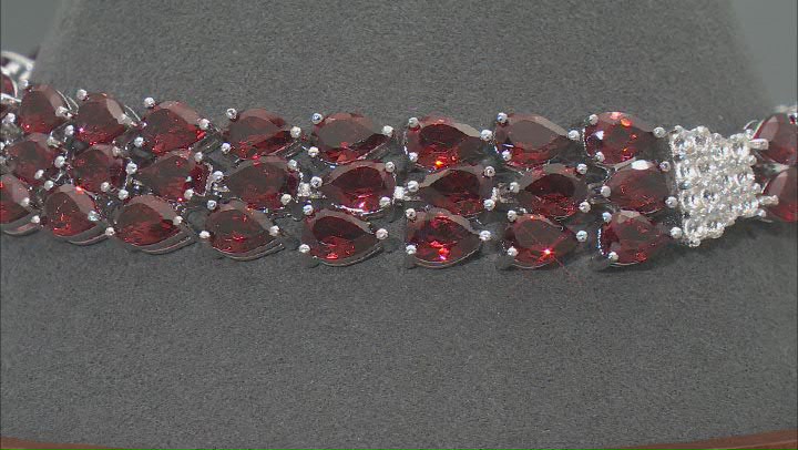 Red Garnet Rhodium Over Sterling Silver Bracelet 29.41ctw Video Thumbnail