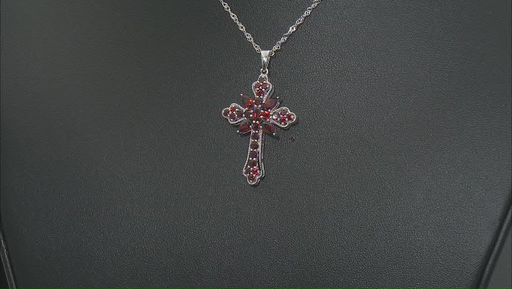 Red Garnet Rhodium Over Sterling Silver Cross Pendant With Chain 2.47ctw Video Thumbnail