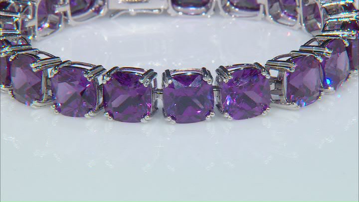 Purple Lab Created Color Change Sapphire Rhodium Over Silver Tennis Bracelet 88.22ctw Video Thumbnail