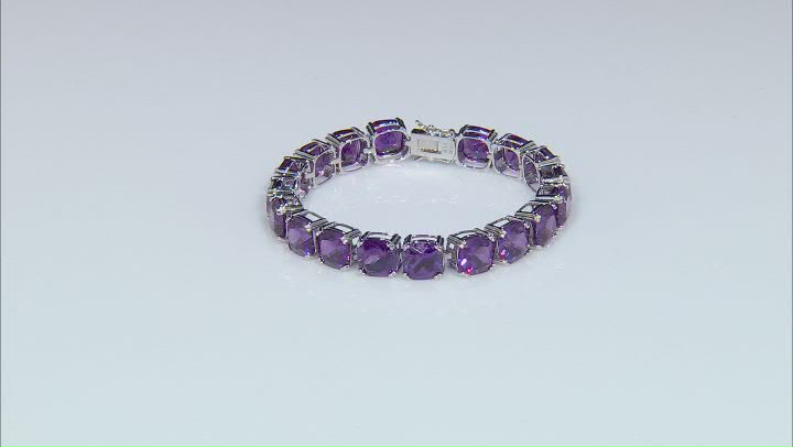 Purple Lab Created Color Change Sapphire Rhodium Over Silver Tennis Bracelet 88.22ctw Video Thumbnail