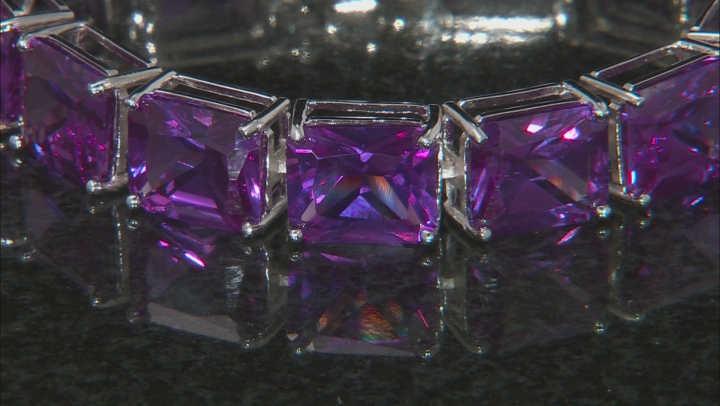 Purple Lab Created Color Change Sapphire Silver Tennis Bracelet 93.07ctw Video Thumbnail