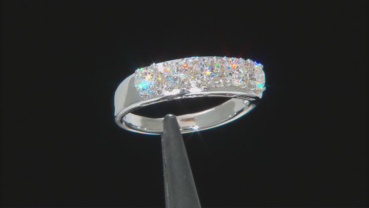 White Strontium Titanate Rhodium Over Sterling Silver 5-Stone Ring 1.75ctw Video Thumbnail