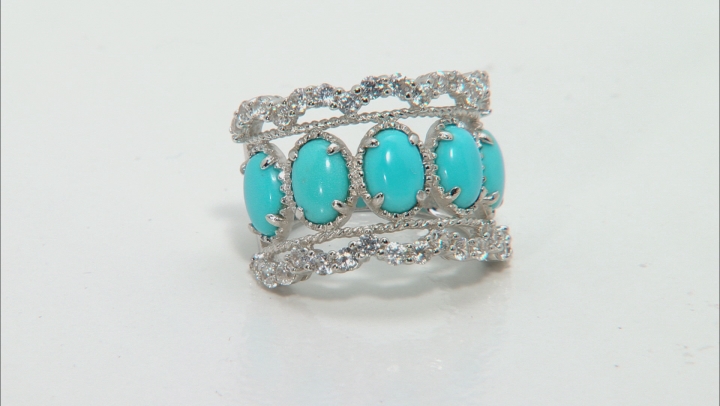 Blue Sleeping Beauty Turquoise Rhodium Over Sterling Silver Ring 1.45ctw Video Thumbnail
