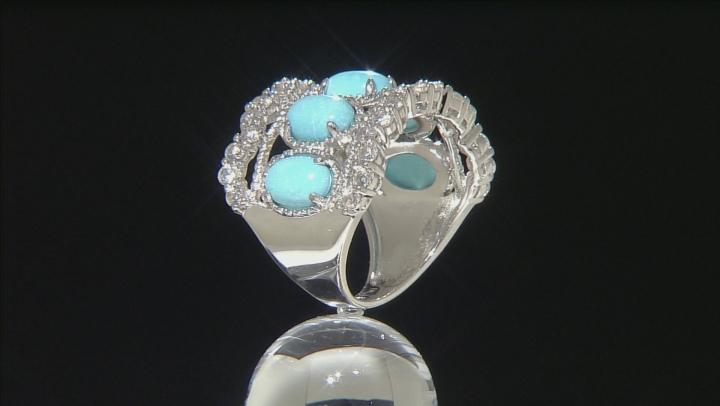 Blue Sleeping Beauty Turquoise Rhodium Over Sterling Silver Ring 1.45ctw Video Thumbnail