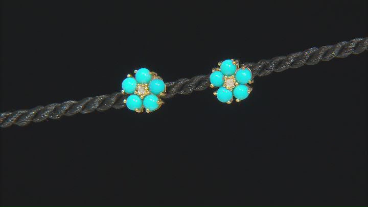 Blue Sleeping Beauty Turquoise With Diamond 18k Gold Over Sterling Silver Stud Earrings .03ctw Video Thumbnail