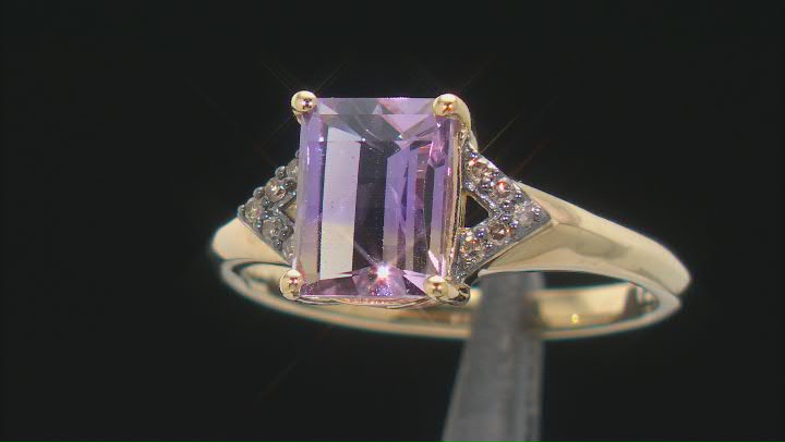 Barrel Ametrine and Champagne Diamonds 18k Yellow Gold Over Sterling Silver Ring 2.21ctw Video Thumbnail